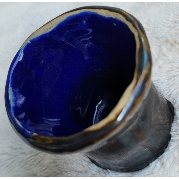 Brown metallic and blue handmade ceramic cup - Picture 10 of 13